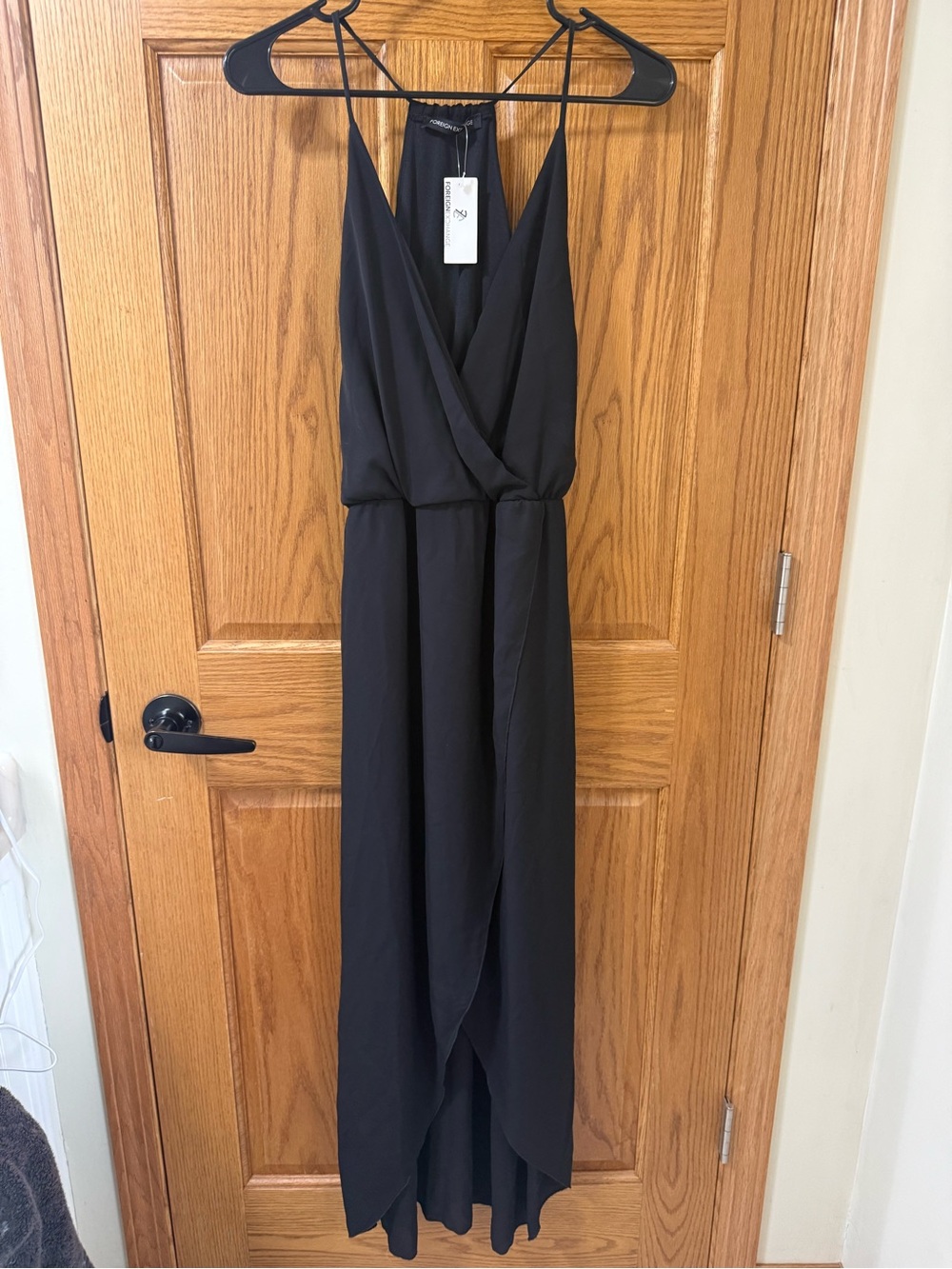 Foreign Exchange Black Maxi Dress with V-Neck and Spaghetti Straps